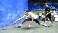 Egypt's Ali Farag (left) in action against compatriot Tarek Momen during yesterday's semi-final.