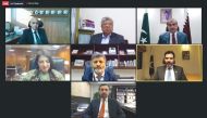 Governor of State Bank of Pakistan (SBP) Dr. Reza Baqir (right middle row); Deputy Governor of SBP, Sima Kamil (left middle row); Pakistan’s Ambassador to Doha, Syed Ahsan Reza Shah (top right); and other participants at the webinar hosted by PBPC, yester