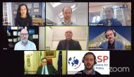 Juliette Kayyem, Thomas Drohan, Francesco Marelli, Alexander Loidolt, Dale Sheehan, Roberto Di Pietro, Giovanni Russo, Dimitris Dardanis during the Securing Sport 2020 Expert Debates yesterday.