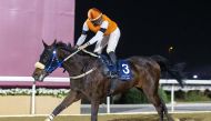 Jockey Michael Forest guiding Mohammed Riyaz Ibrahim Kasim-trained Gaby De Faust to victory in the Dukhan Cup.
