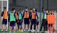 Al Duhail players taking part in a training session yesterday ahead of their 2020 FIFA Club World Cup match against Egypt's Al Ahly which will take place tomorrow.