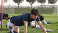 Ulsan Hyundai players taking part in a training session at the Qatar University yesterday.
