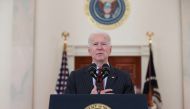 US President Joe Biden delivers remarks in honor of the 500,000 US deaths from the coronavirus disease (COVID-19), in the Cross Hall at the White House in Washington, U.S., February 22, 2021. REUTERS/Jonathan Ernst