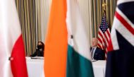 US President Joe Biden and Vice President Kamala Harris participate in a virtual meeting with Asia-Pacific nation leaders at the White House in Washington, U.S., March 12, 2021. REUTERS/Tom Brenner