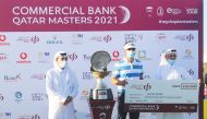 The winner of the 2021 Commercial Bank Qatar Masters, Antoine Rozner receives his prize cheque. Pic: Ebrahim Kutty
