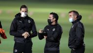 Al Sadd coach Xavi Hernandez (centre) during Al Sadd's training session.