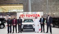 AAB Chairman Abdulrahman Abduljaleel Al Abdulghani (third right), AAB Acting CEO R K Murugan (third left), and the AAB Senior Management officials during the launch of the all-new Electric Hybrid Corolla Cross at Milipol Qatar 2021 in Doha, recently. 