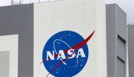 The NASA logo is seen at Kennedy Space Center ahead of the NASA/SpaceX launch of a commercial crew mission to the International Space Station in Cape Canaveral, Florida, US, April 16, 2021. Reuters/Joe Skipper