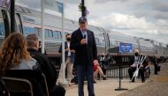 FILE PHOTO: Joe Biden, then U.S. Democratic presidential candidate, speaks to supporters after arriving on an Amtrak train for a campaign stop in Alliance, Ohio, U.S., September 30, 2020. REUTERS/Mike Segar/File Photo
