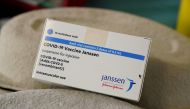 FILE PHOTO: A box of Johnson & Johnson's coronavirus disease (COVID-19) vaccines is seen at the Forem vaccination centre in Pamplona, Spain, April 22, 2021. REUTERS/Vincent West/File Photo
