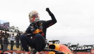 Red Bull's Max Verstappen celebrates after winning the race Pool via REUTERS/Nicolas Tucat