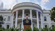 U.S. President Joe Biden delivers remarks at the White House at a celebration of Independence Day in Washington, U.S., July 4, 2021. REUTERS/Evelyn Hockstein