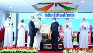 Former Prime Minister and Minister of Interior  H E Sheikh Abdullah bin Nasser bin Khalifa Al Thani and Ambassador of India to Qatar, H E Dr. Deepak Mittal, honouring Dr. Mohan Thomas during a ceremony held at the ICC yesterday, while former Minister of M