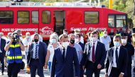 French President Emmanuel Macron and Interior Minister Gerald Darmanin visit the SDIS (Departmental fire and rescue service) and firefighters headquarter in Le Luc, near Saint-Tropez, France August 17, 2021. Guillaume Horcajuelo/Pool via REUTERS