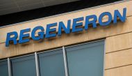 The Regeneron Pharmaceuticals company logo is seen on a building at the company's Westchester campus in Tarrytown, New York, U.S. September 17, 2020. Picture taken September 17, 2020. REUTERS/Brendan McDermid/File Photo