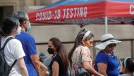 People line up at a coronavirus disease (COVID-19) testing at a mobile testing van in New York City, U.S., August 27, 2021. REUTERS/Brendan McDermid