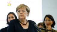German Chancellor Angela Merkel holds a news conference after visiting an area, affected by floods several weeks ago, in Grafschaft, near Ahrweiler, Germany, September 3, 2021. REUTERS/Thilo Schmuelgen