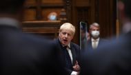 Britain's Prime Minister Boris Johnson addresses lawmakers about the withdrawal from Afghanistan, in London, Britain September 6, 2021. UK Parliament/Jessica Taylor/Handout via Reuters