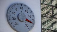 A thermometer mounted on a wall of the headquarters of the United Nations Framework Convention on Climate Change (UNFCCC) shows a temperature of 40 Celsius degrees in Bonn, Germany July 31, 2020. REUTERS/Wolfgang Rattay/File Photo