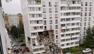 A view of a gas explosion in a nine-storey residential building in the town of Noginsk, Moscow, Russia, September 8, 2021. Russian Emergency Ministry/Handout via REUTERS