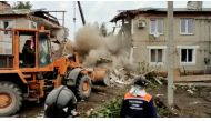 A scene of a gas explosion in a residential building in the village of Solidarnost, Lipetsk region, Russia September 11, 2021 in this still image taken from video. Russian Emergency Ministry/Handout via Reuters