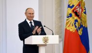 Russian President Vladimir Putin addresses participants of the Tokyo 2020 Paralympic Games during an awarding ceremony at the Kremlin in Moscow, Russia September 13, 2021. Sputnik/Valeriy Melnikov/Kremlin via REUTERS