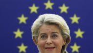 European Commission President Ursula von der Leyen delivers a speech during a debate on 