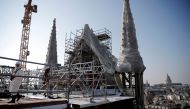 A view shows the reconstruction site of the roof of the Notre-Dame de Paris Cathedral, which was damaged in a devastating fire two years ago, as restoration works continue, in Paris, France, April 15, 2021. Reuters/Benoit Tessier/Pool/File Photo