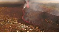 A screengrab from drone footage shows lava flowing following the eruption of a volcano in the Cumbre Vieja park, on the Canary Island of La Palma, Spain September 26, 2021. REUTERS TV via REUTERS
