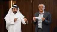Officials picking teams during the draw ceremony of the Qatar Cup at the Qatar Basketball Federation’s (QBF) headquarters in Al Gharafa, yesterday. The 2021-22 domestic basketball season will begin with the Qatar Cup at the Al Gharafa Indoor Hall on Octob