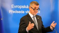  Czech Republic's Prime Minister Andrej Babis makes a statement on video during the EU Council summit in Brussels, Belgium, July 20, 2020. Olivier Matthys/Pool via Reuters/File Photo