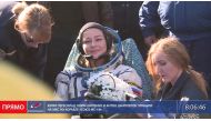 The International Space Station (ISS) crew member Russian actress Yulia Peresild rests after the landing of the Soyuz MS-18 space capsule in a remote area outside Zhezkazgan, Kazakhstan October 17, 2021, in this still image taken from video. Roscosmos/Han
