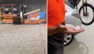 Hailstones in Gold Coast, Queensland, Australia October 19, 2021, in this still image obtained from video. Courtesy of Greg Hateley / Social Media via Reuters