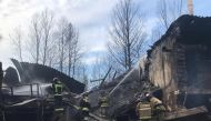 Firefighters work to put out a fire at a gunpowder and chemicals plant in Ryazan Region, Russia October 22, 2021. Russia's Emergencies Ministry/Handout via REUTERS