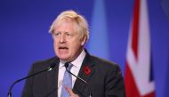 British Prime Minister Boris Johnson speaks during the opening ceremony of the UN Climate Change Conference (COP26) in Glasgow, Scotland, Britain November 1, 2021. Steve Reigate/Pool via REUTERS
