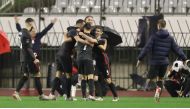Croatia players celebrate their first goal an own goal scored by Russia's Fedor Kudryashov REUTERS/Antonio Bronic

