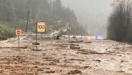 A view of a road near Popkum following mudslides and flooding in British Columbia, Canada November 14, 2021, in this picture obtained from social media on November 15, 2021. Courtesy of British Columbia Transportation/via REUTERS 