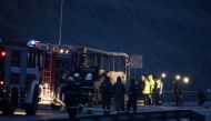 A view shows the site where a bus with North Macedonian plates caught fire on a highway, near the village of Bosnek, in Bulgaria, November 23, 2021. Reuters/Stoyan Nenov