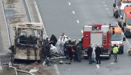 A view shows the site where a bus with North Macedonian plates caught fire on a highway, near the village of Bosnek, Bulgaria, November 23, 2021. REUTERS.