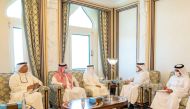 Deputy Prime Minister and Minister of Foreign Affairs H E Sheikh Mohammed bin Abdulrahman Al Thani meeting Secretary-General of GCC H E Dr. Nayef Falah Al Hajraf, in Doha, yesterday.
