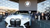 A BMW iX Flow with color-shifting material is displayed during CES 2022 at the Las Vegas Convention Center in Nevada, US, on Thursday. 