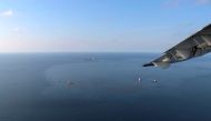 An aerial view shows oil spill which leaked from an undersea pipeline that belongs to Star Petroleum Refining Public Company Limited, in the Gulf of Thailand, Near Rayong province, Thailand, January 26, 2022. Royal Thai Navy/Handout via Reuters