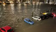 A flooded carpark is seen in Hamburg, Germany January 29, 2022, in this picture obtained from social media. Anna-Lena/via REUTERS
