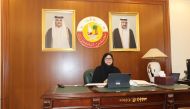 H E Sheikha bint Yousuf Al Jufairi attending the workshop organised by the Arab Parliament, via video conferencing.
