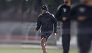 Al Sadd's Abdelkarim Hassan during a training session yesterday.