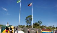 People stand at the border with Venezuela, seen from the Brazilian city of Pacaraima, Roraima state, Brazil November 16, 2017. REUTERS/Nacho Doce/File Photo