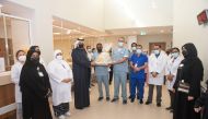 Dr Abdulla Al Ansri and Dr Hanadi Al Hamad showing their appreciation of staff in Mesaeed Hospital.