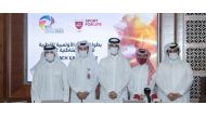 The officials of the 2022 QOC the Beach Games Organising committee pose for a photograph following a press conference, yesterday.