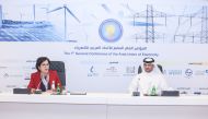 Director of energy department at Arab League Ambassador Jamila Matar (left) and Eng. Dr. Abdullah Mohsen Al Wahidi, Director of Shared Services Affairs at Kahramaa during the press conference yesterday.