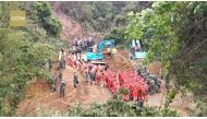 Rescuers work at the site where a China Eastern Airlines Boeing 737-800 plane, flight MU5735, crashed in Wuzhou, Guangxi Zhuang Autonomous Region, China, in this still image taken from a footage March 22, 2022. Video taken March 22, 2022. CGTN via REUTERS